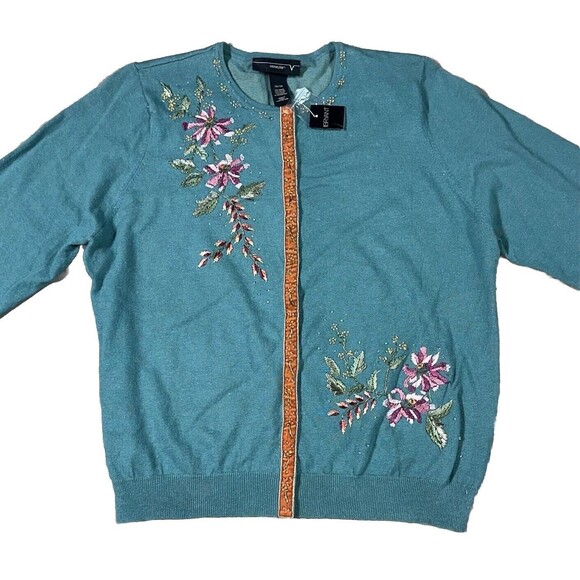 NWT Venezia Multicolor Floral Crew Neck Cardigan Sweater Women Size 14/16 - Picture 1 of 13